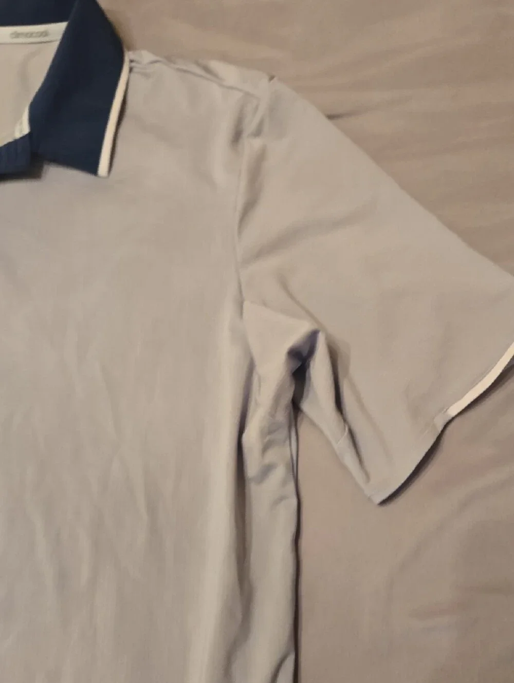 adidas Men’s Light Gray Polo with Navy Contrast Collar